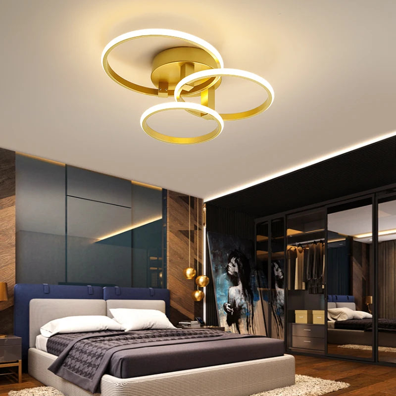 Brasil inclui imposto Lustres de led modernos para sala de estar sala de estudo quarto de cama decoração lâmpada de teto led lampara techo cor dourada luminárias de lustre de teto AC110-240V