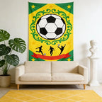 1 peça Tapeçaria de Futebol do Brasil com Padrão de Silhueta de Jogador e Bola de Futebol, Tecido de Parede com Estampa Plana, Decoração Esportiva para Casa para Fãs Brasileiros