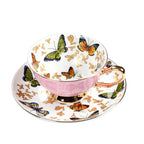 220ml, conjunto de xícara de chá de porcelana de osso fino com pires, design de borboleta colorida tasse uma xícara de cerâmica de café, pires de xícara de café expresso.