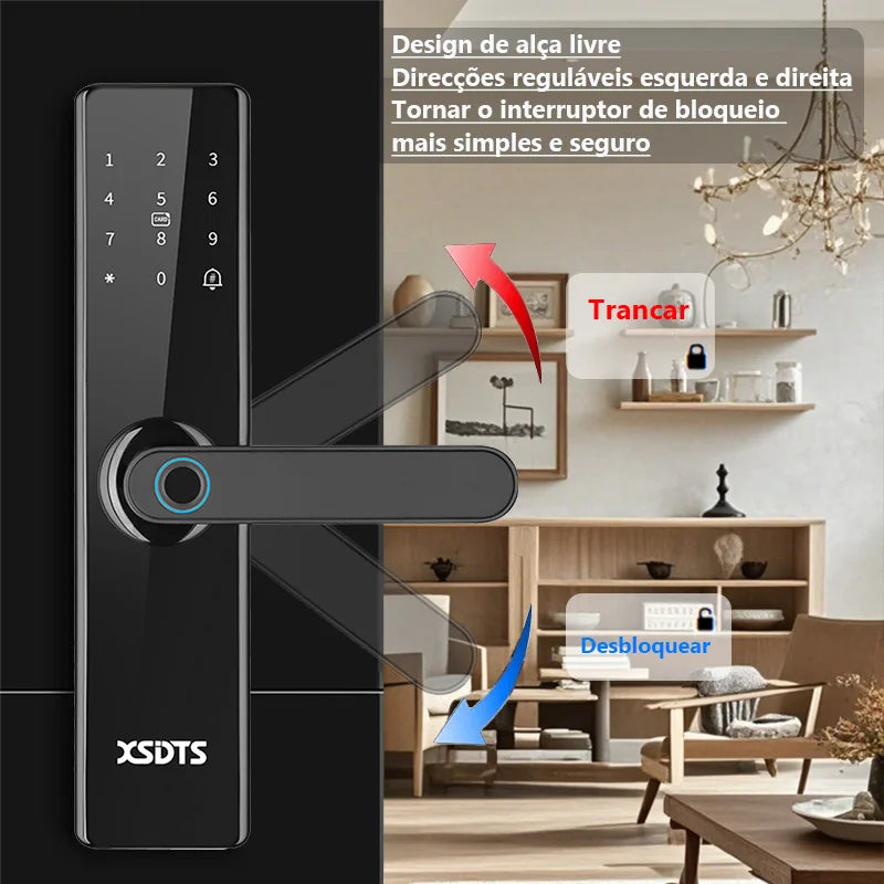 Nova fechadura inteligente eletrônica tuya wifi com impressão digital biométrica cartão inteligente senha chave desbloquear carga de emergência usb de br