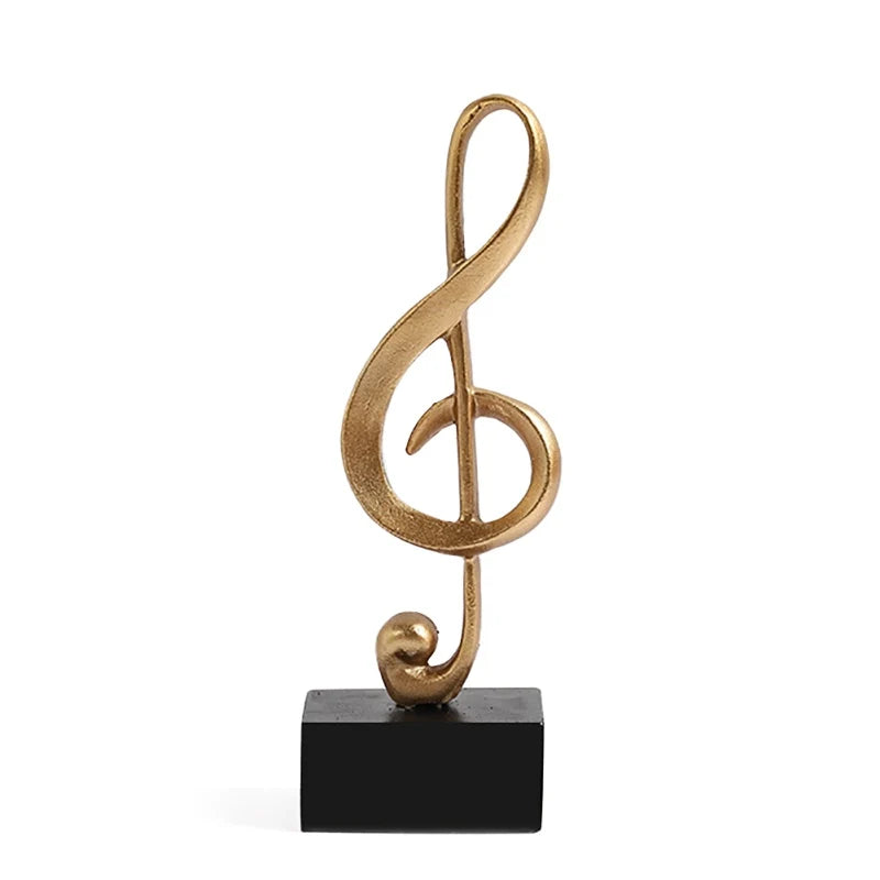 Estatuetas Decorativas de Notas Musicais em Resina Dourada