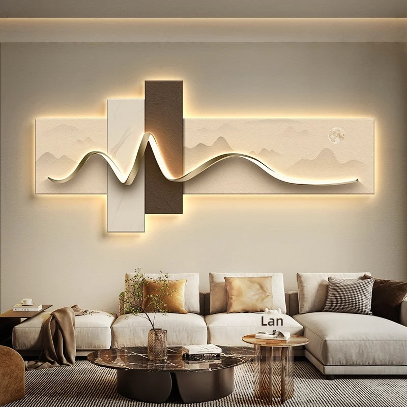 Luz moderna de luxo estilo wabi sabi led pintura decorativa decoração para casa sala estar quarto sofá tv fundo mural luz