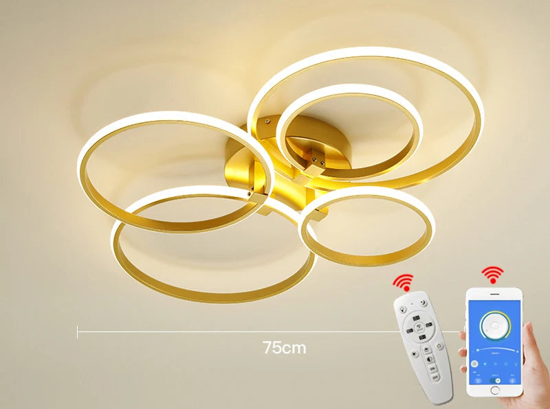 Lustre de LED Moderno Dourado para Ambientes Elegantes