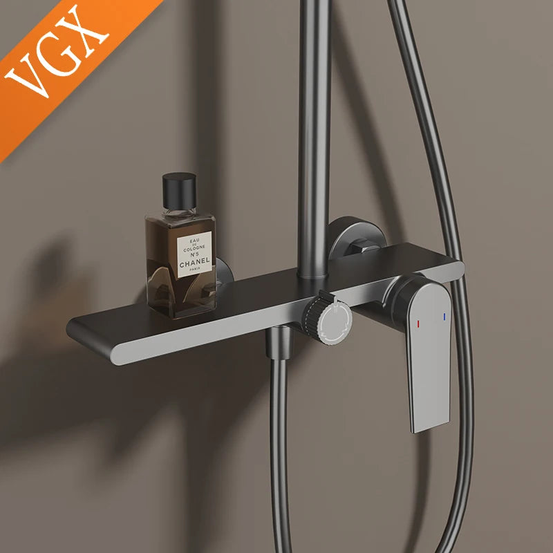 Conjunto de sistema de chuveiro vgx, torneira de chuveiro de banheiro, conjunto de chuveiro de 3 vias, guindaste misturador de chuveiro com chuveiro de mão, dourado e preto