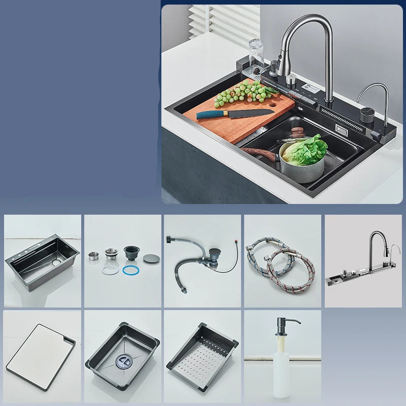 Pia de Cozinha em Aço Inoxidável com Display Digital e Torneira Cascata