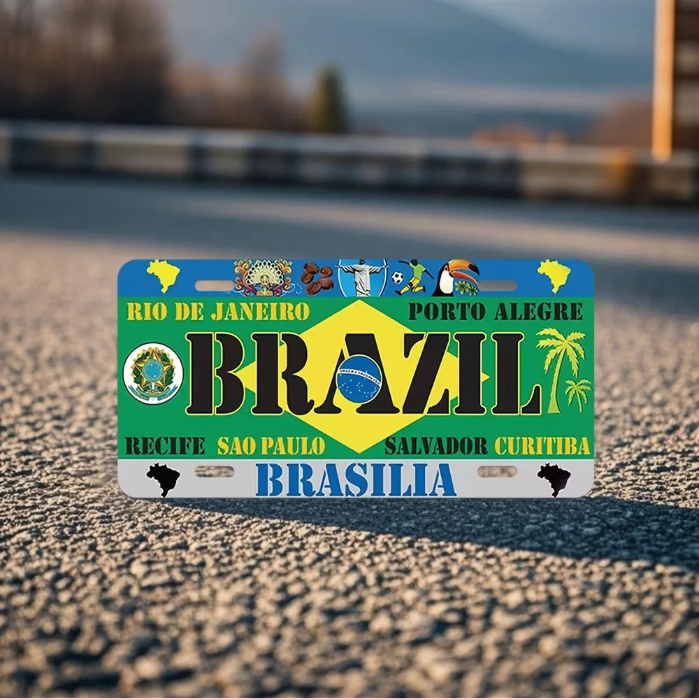 Sinal de placa de alumínio - Tema Brasil, Decoração de carro retrô, Design Rio de Janeiro e Brasilia, Casa divertida, Bar, Café ou Ga