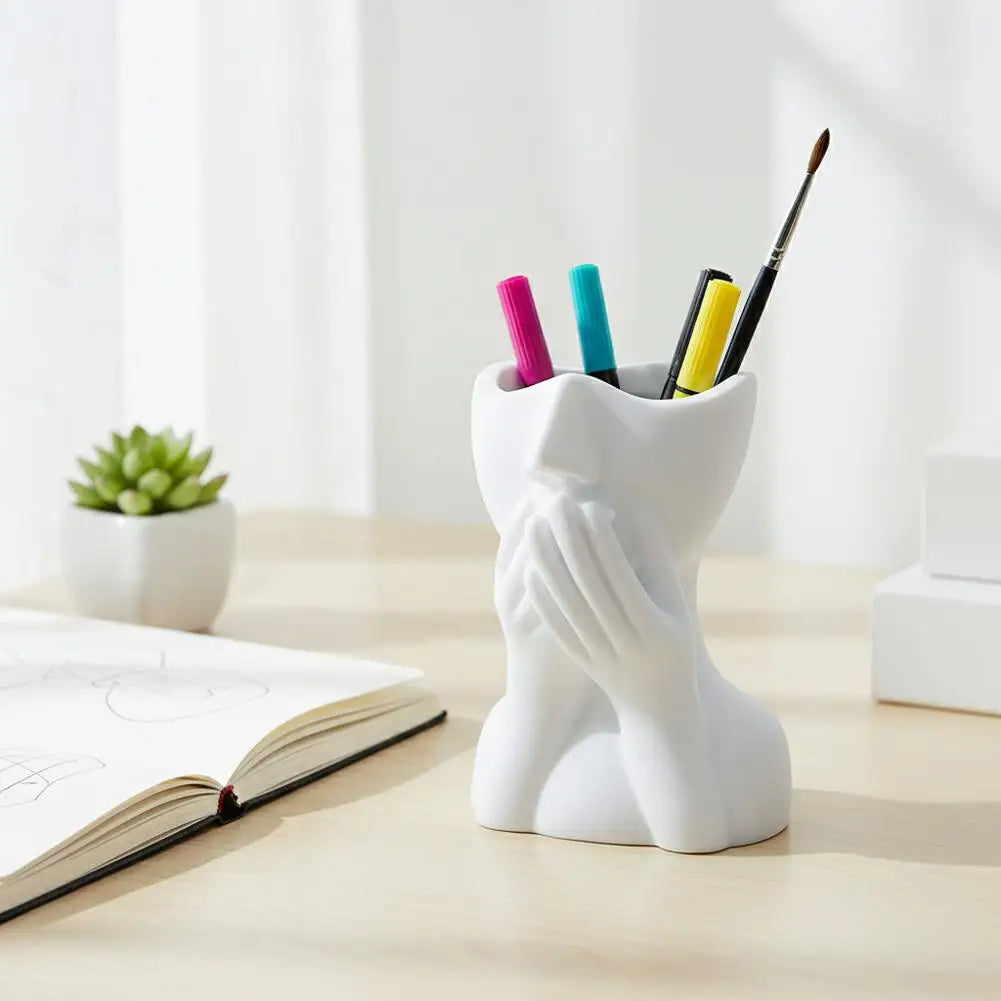 Suporte para Pincéis de Maquiagem, Porta-Canetas com Design de Rosto Humano para Decoração de Mesa, Para Maquiagem, Lápis de Sobrancelha, Organizador Doméstico, Vaso de Plástico