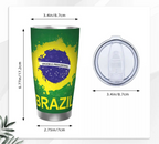 Copo de aço inoxidável com bandeira do Brasil, caneca isolada a vácuo, copos térmicos frios, canudos com tampa, 20 onças