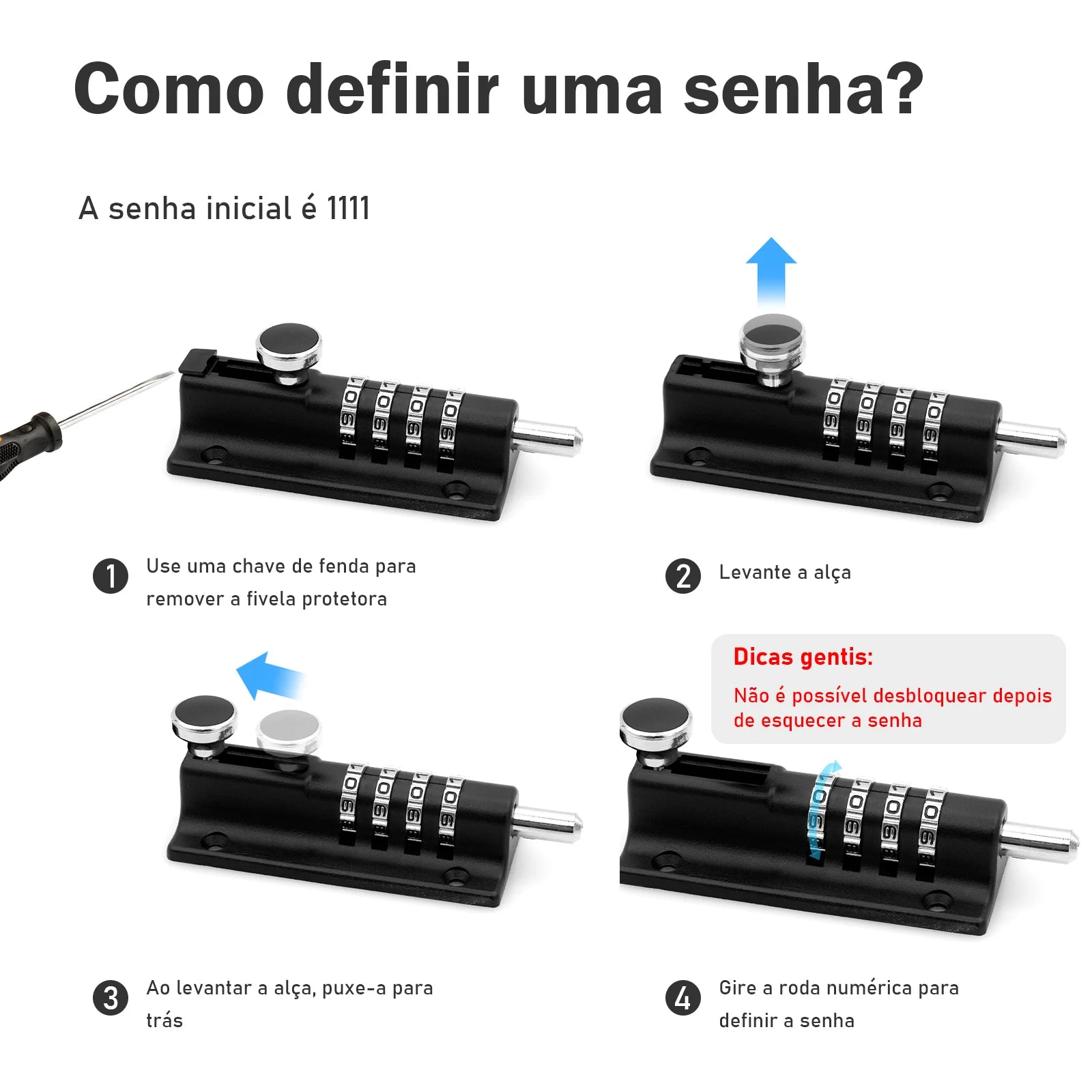 Fechadura Senha Portas Janelas Trava Lateral Para Porta，Anti-Roubo Metal Porta Trava，Cadeado Dígito，Combinação trava grande