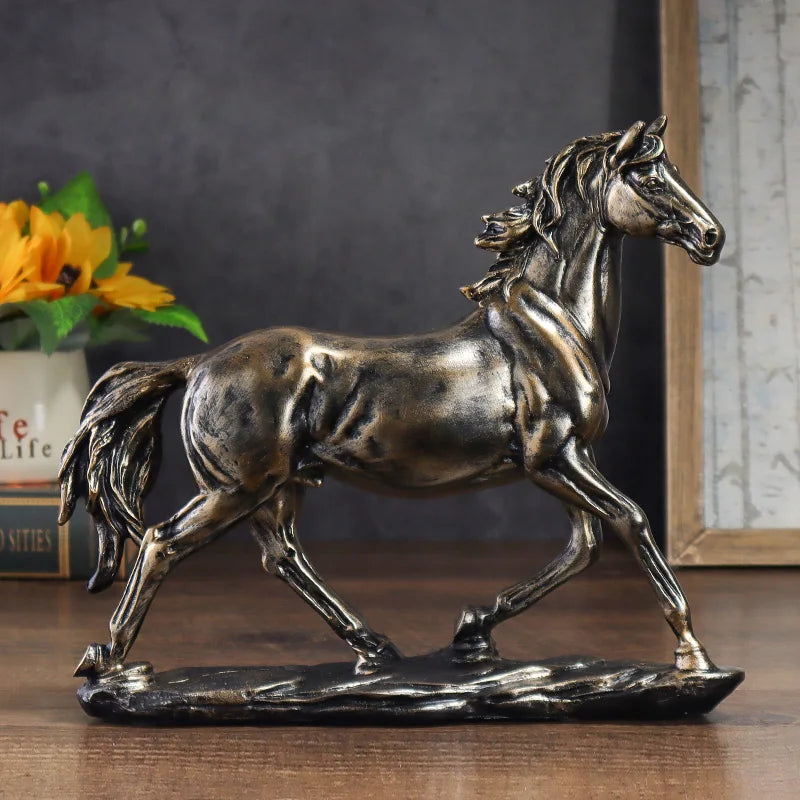 Escultura de cavalo de resina vintage estilo chinês, decoração de casa para quartos, estudos e mesas de escritório, colecionáveis de arte