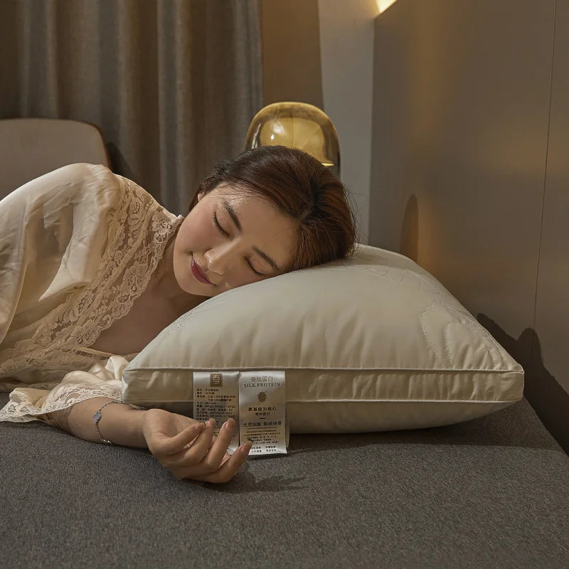 Mulberry Silk Pillow 7A Antibacterial Sleeping Pillow Luxury Comfortable Cotton Shell Hotel Bed Pillows