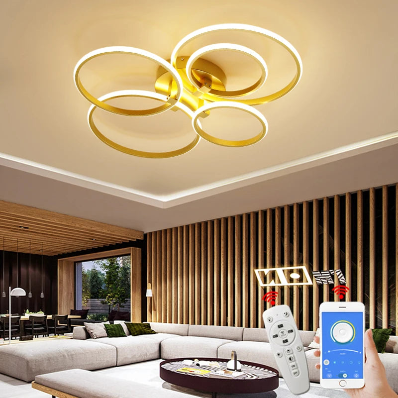 Brasil inclui imposto Lustres de led modernos para sala de estar sala de estudo quarto de cama decoração lâmpada de teto led lampara techo cor dourada luminárias de lustre de teto AC110-240V