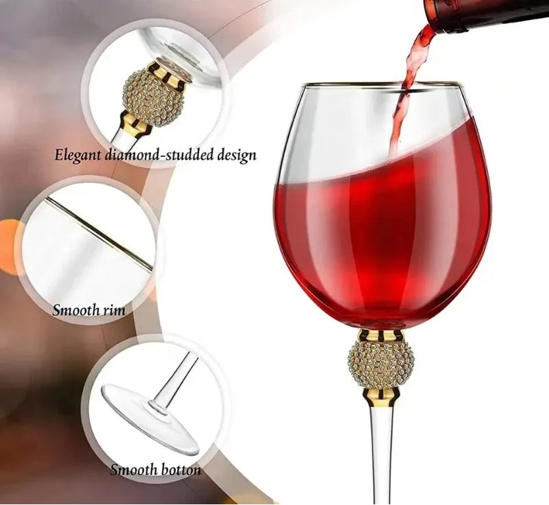 2Pcs Crystal Gold Rimmed Wine Glasses Set Elegant Rhinestone Diamond Decorative Long Stem Champagne Flutes Cocktail Glass Gifts