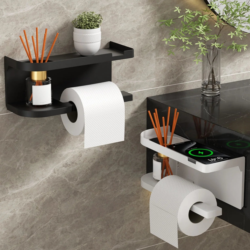 Suporte de papel higiênico autoadesivo com prateleira de telefone Suporte de rolo de papel higiênico montado na parede de aço inoxidável - à prova de ferrugem