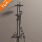Conjunto de sistema de chuveiro vgx, torneira de chuveiro de banheiro, conjunto de chuveiro de 3 vias, guindaste misturador de chuveiro com chuveiro de mão, dourado e preto