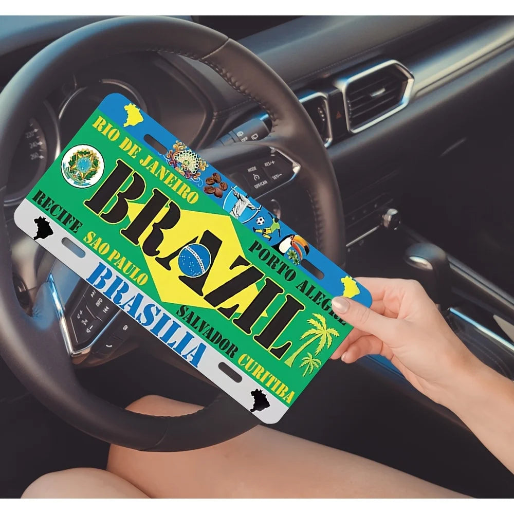 Sinal de placa de alumínio - Tema Brasil, Decoração de carro retrô, Design Rio de Janeiro e Brasilia, Casa divertida, Bar, Café ou Ga