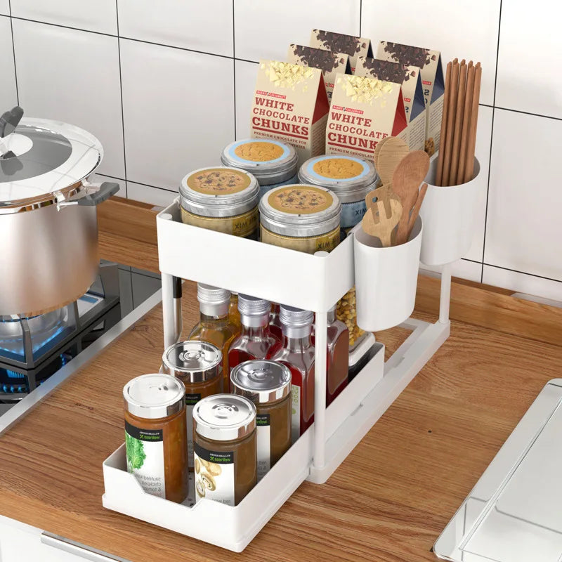 Organizador de Cozinha com Prateleira Dupla Deslizante