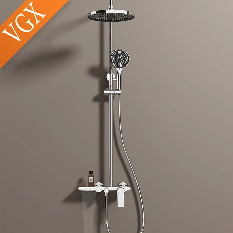 Conjunto de sistema de chuveiro vgx, torneira de chuveiro de banheiro, conjunto de chuveiro de 3 vias, guindaste misturador de chuveiro com chuveiro de mão, dourado e preto