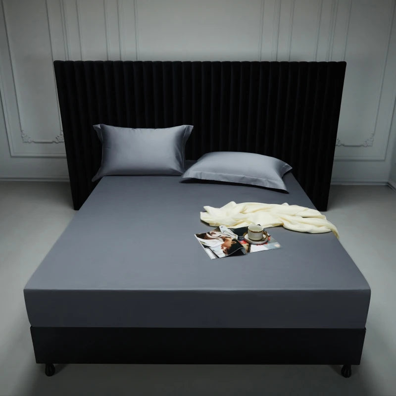 1000TC Egyptian Cotton Fitted Sheet Solid Color Bed Sheet Mattress Cover Elastic Band Fitted Sheet 160x200 180X200 Fit Sheet 1Pc