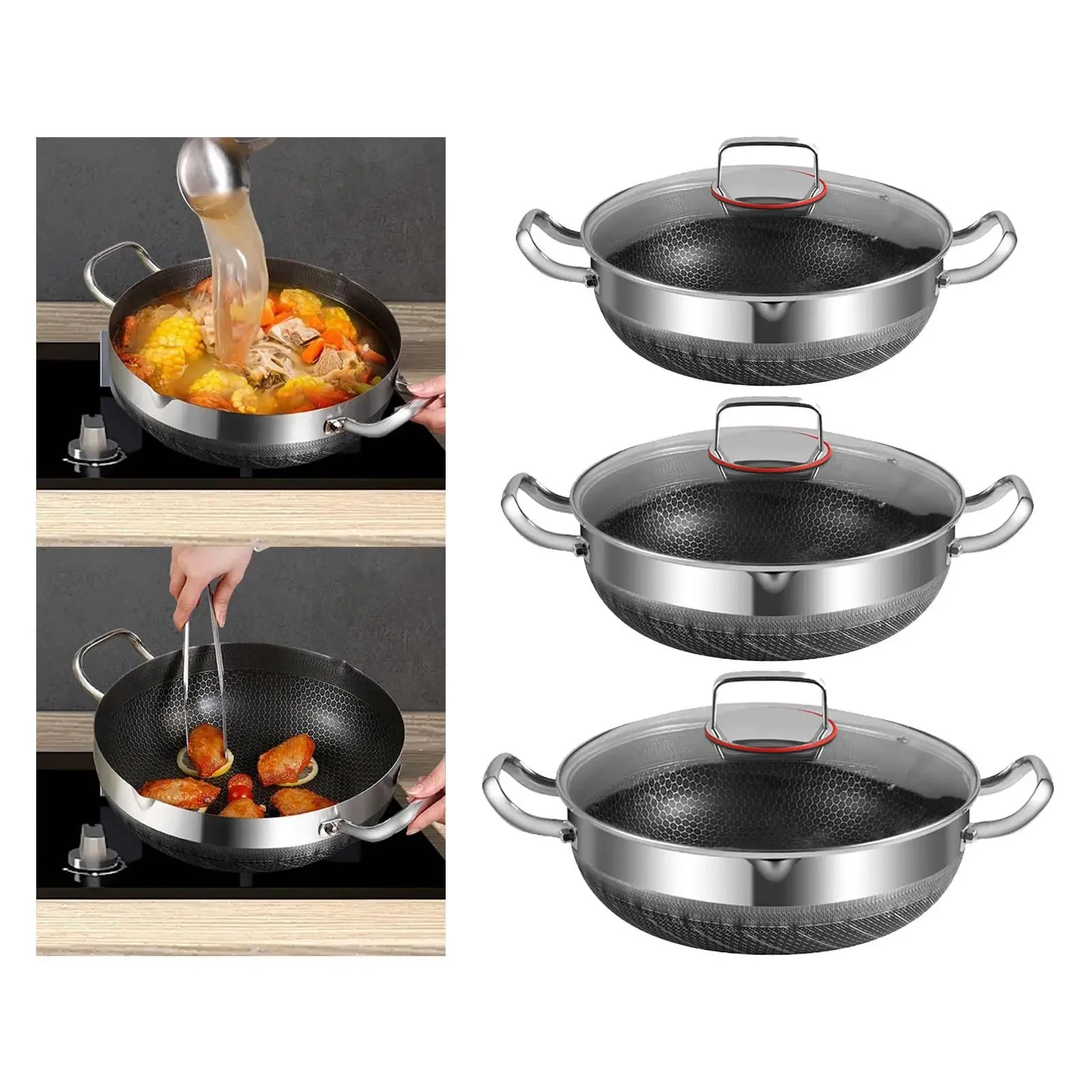 316 Stock Pot Pan Stainless Steel Frying Pan Food Grade Non Stick Pan Honeycomb Pot Bottom Induction Cooker Gas Stove General