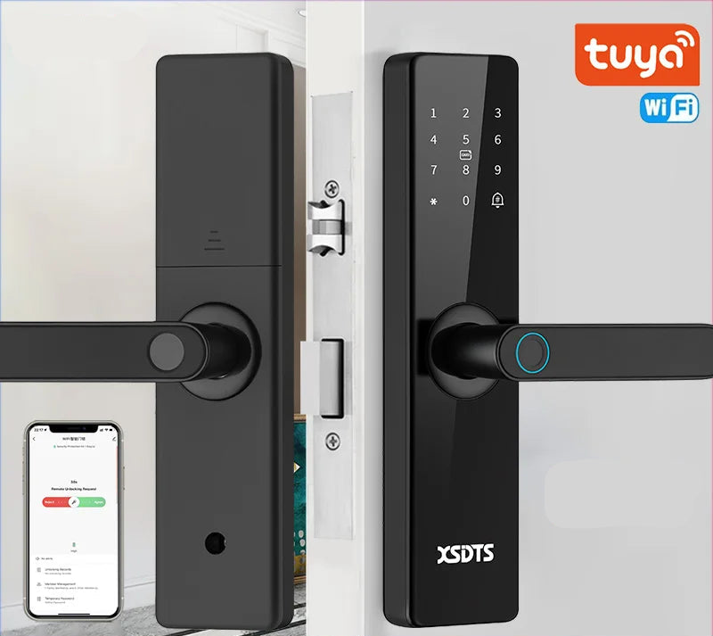 Nova fechadura inteligente eletrônica tuya wifi com impressão digital biométrica cartão inteligente senha chave desbloquear carga de emergência usb de br