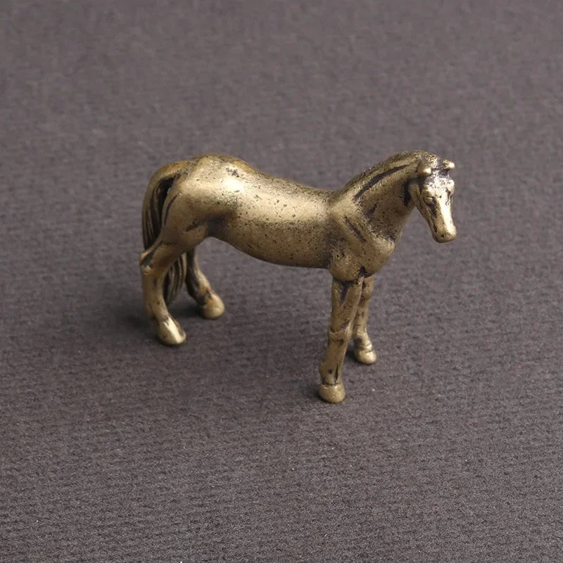 Estátua de cavalo de bronze antigo, decorações de mesa, cobre sólido, microescultura, estatuetas de cavalo do zodíaco, ornamentos, acessórios de decoração para casa