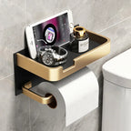Preto ouro suporte de papel higiênico montagem na parede do banheiro multifuncional wc papel suporte do telefone prateleira rolo toalha prateleira acessórios