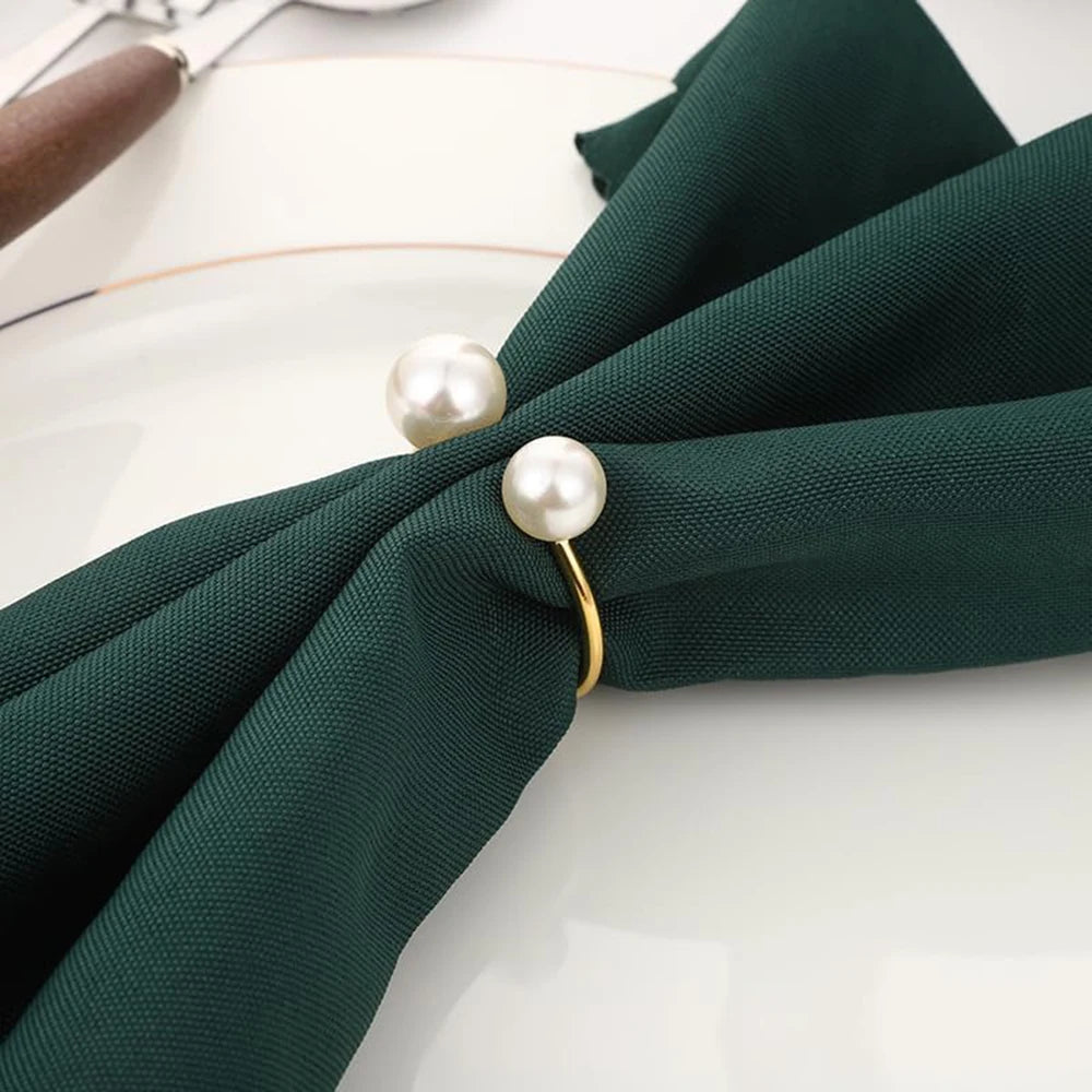 Pearl Napkin Rings Set of 6 Gold Silvery Napkin Holder Table Napkin Buckles for Dinning Wedding Party Supplies Table Decor