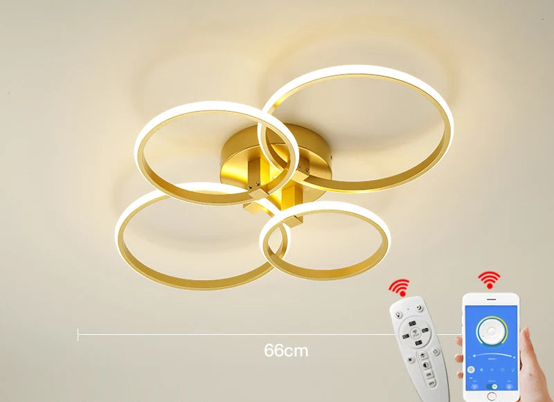 Lustre de LED Moderno Dourado para Ambientes Elegantes