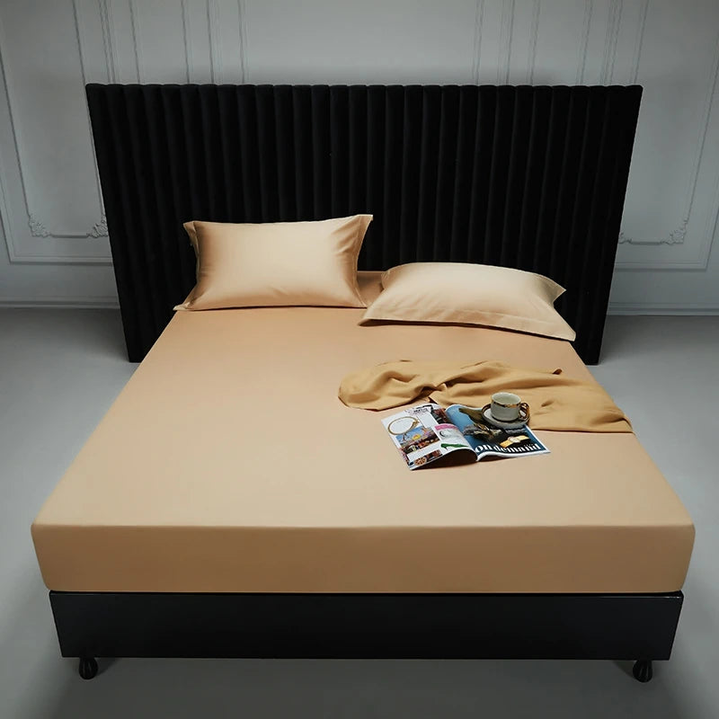 1000TC Egyptian Cotton Fitted Sheet Solid Color Bed Sheet Mattress Cover Elastic Band Fitted Sheet 160x200 180X200 Fit Sheet 1Pc