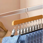Cabide de calças com 10 prendedores de roupa, organizador de armário que economiza espaço para chapéus, laços, cintos, saias, armazenamento portátil para dormitório doméstico