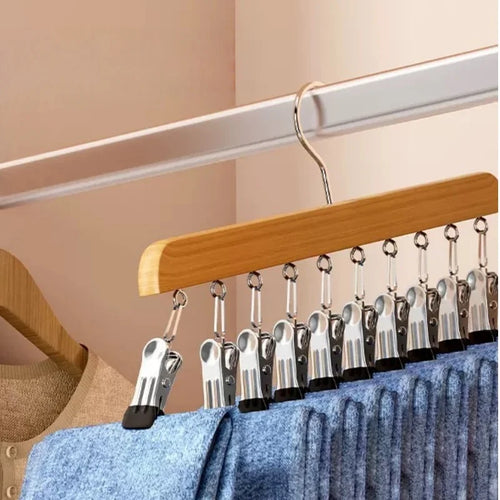 Cabide de calças com 10 prendedores de roupa, organizador de armário que economiza espaço para chapéus, laços, cintos, saias, armazenamento portátil para dormitório doméstico