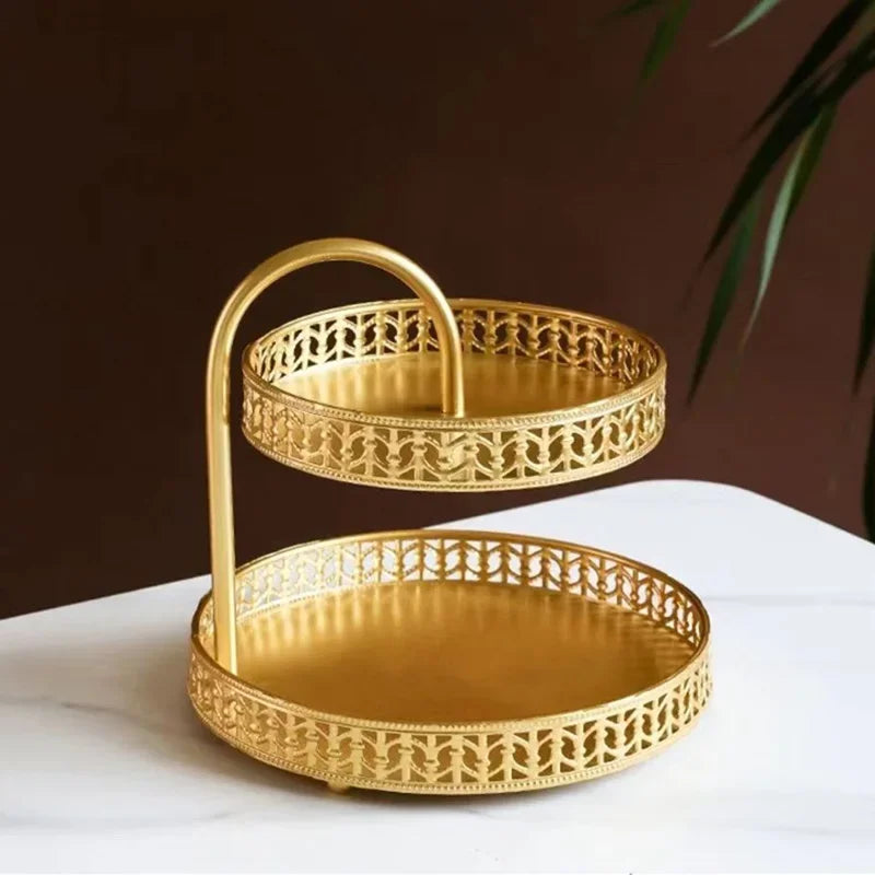 Bandeja Nórdica para Doces, Suporte de Armazenamento de Camada Dupla, Bandeja de Metal para Frutas e Doces, Decoração para Sala de Estar e Mesa de Recepção, Bandeja para Joias