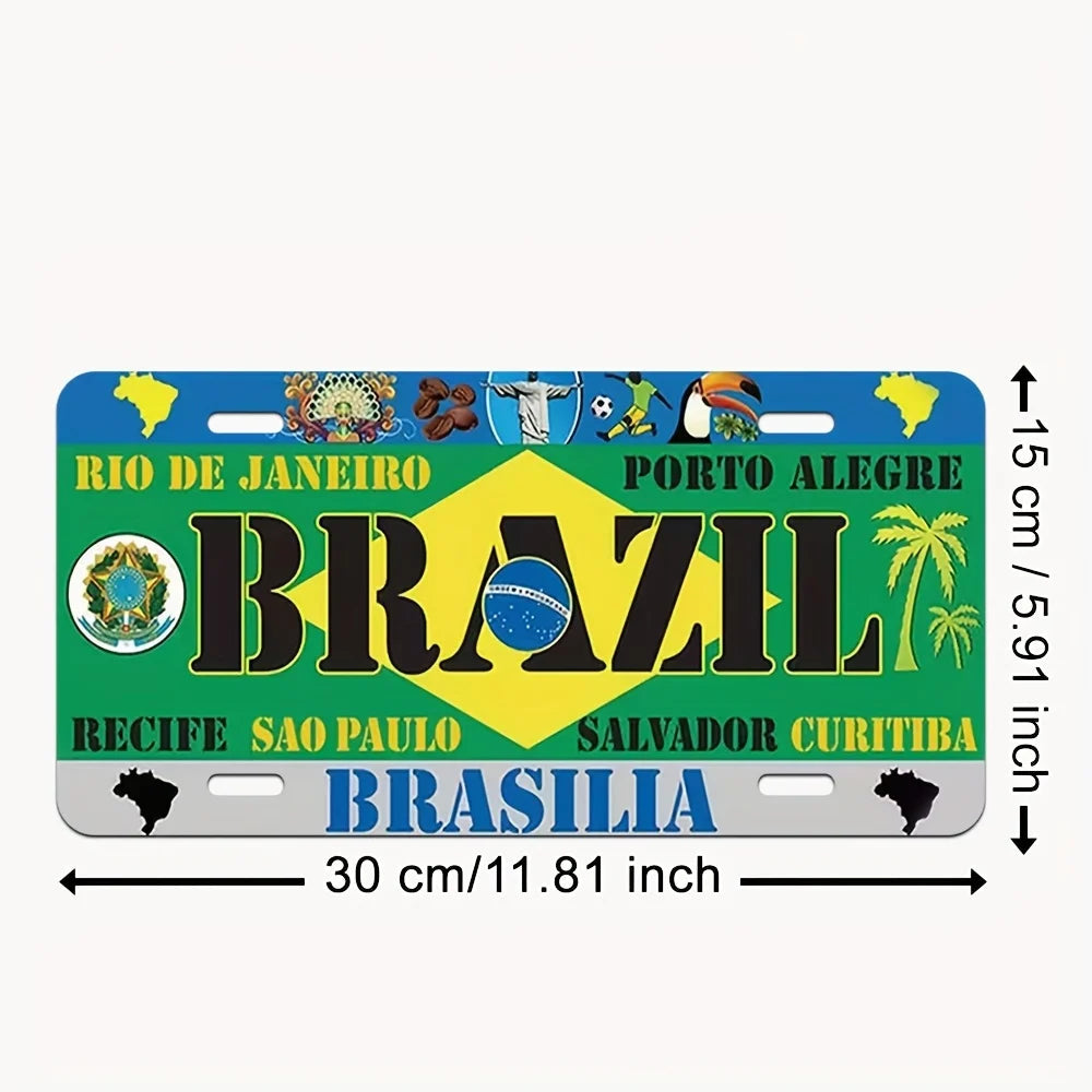 Sinal de placa de alumínio - Tema Brasil, Decoração de carro retrô, Design Rio de Janeiro e Brasilia, Casa divertida, Bar, Café ou Ga