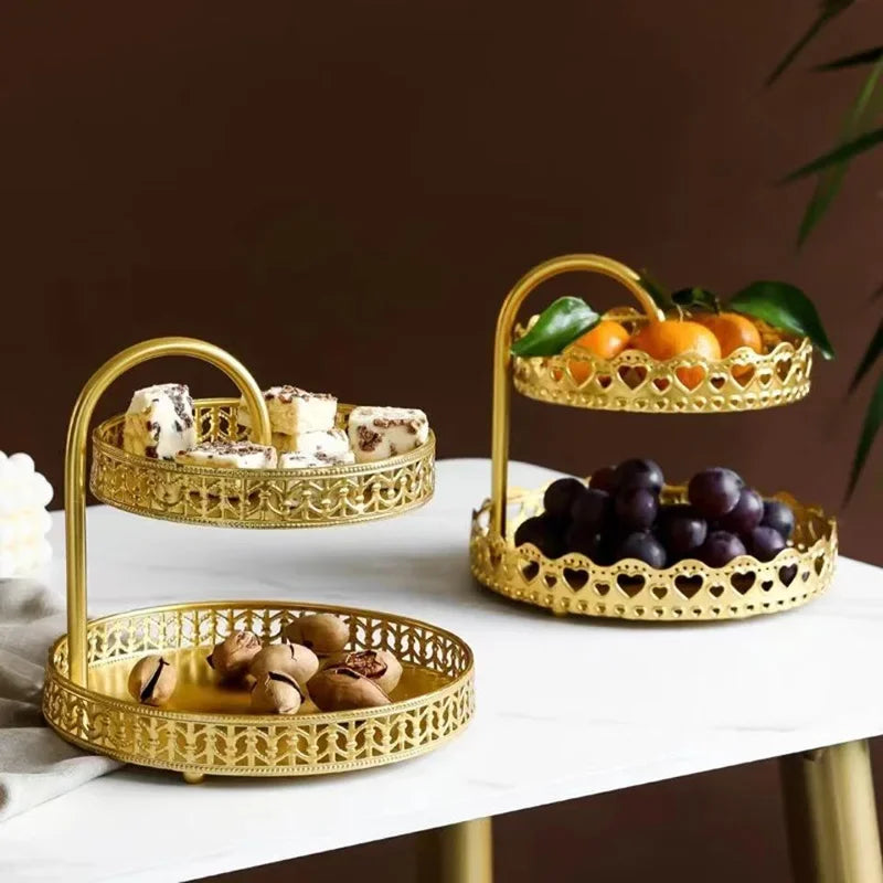 Bandeja Nórdica para Doces, Suporte de Armazenamento de Camada Dupla, Bandeja de Metal para Frutas e Doces, Decoração para Sala de Estar e Mesa de Recepção, Bandeja para Joias