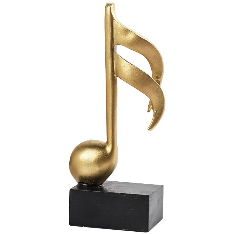 Estatuetas Decorativas de Notas Musicais em Resina Dourada