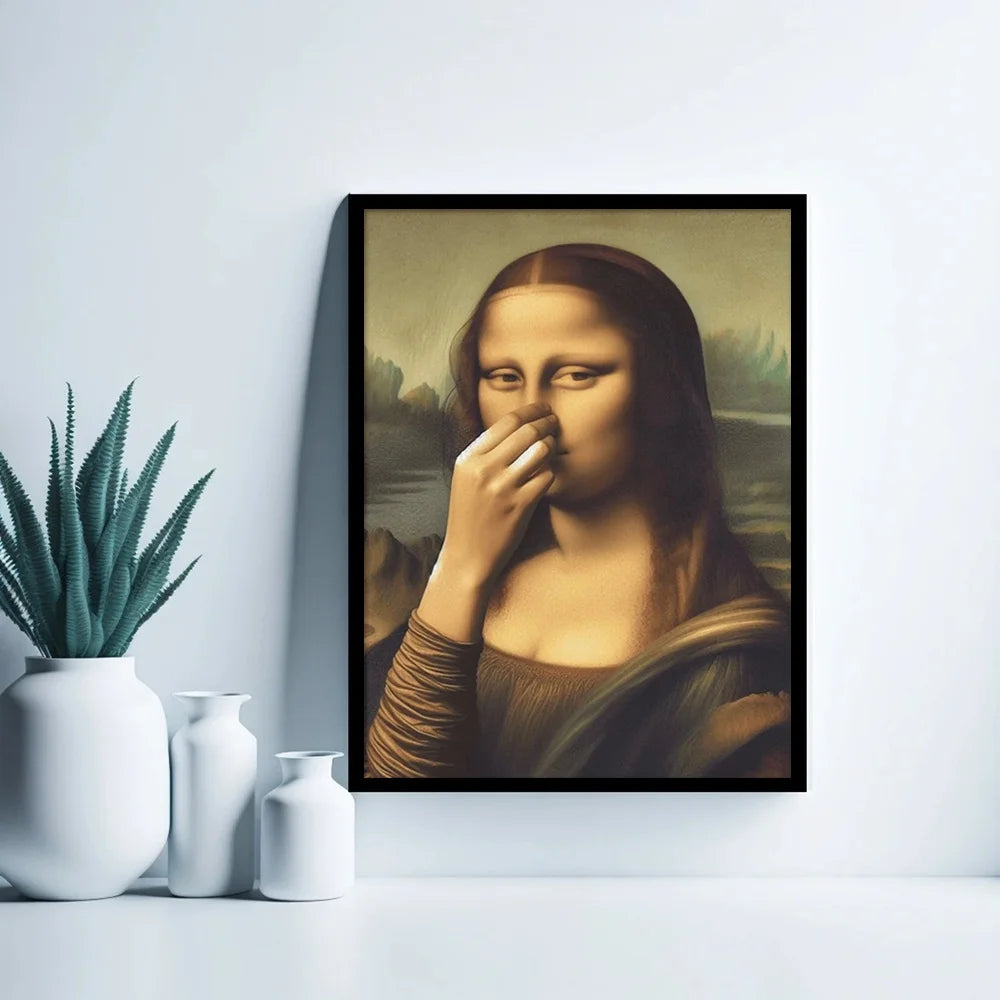 Quadro Mona Lisa Divertida para Banheiro em Canvas