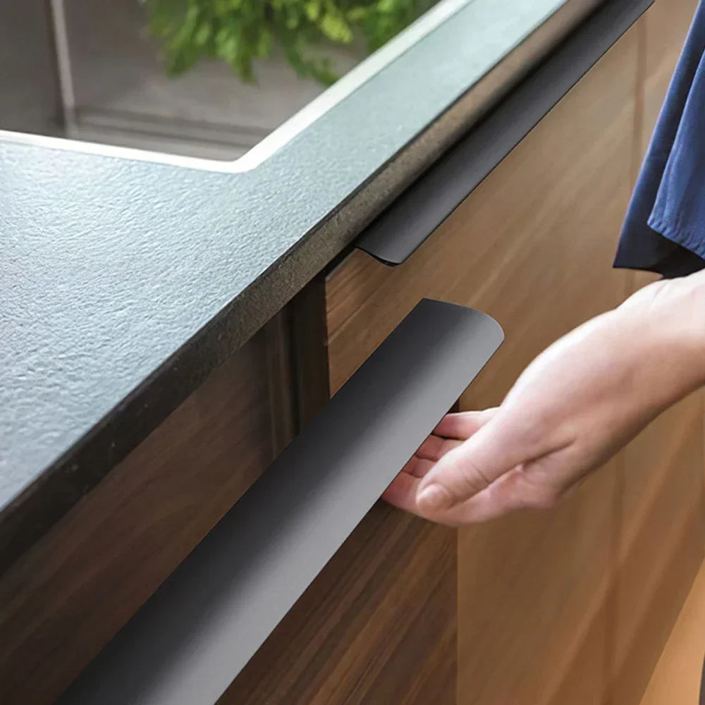 Gold Black Hidden Handles Long Kitchen Cabinet Pulls Drawer Knobs Aluminum Alloy Furniture Handles Cupboard Pulls Wardrobe Pulls