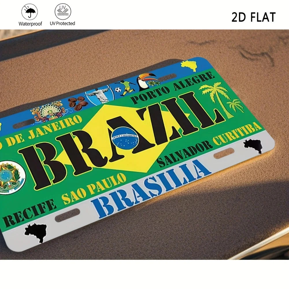 Sinal de placa de alumínio - Tema Brasil, Decoração de carro retrô, Design Rio de Janeiro e Brasilia, Casa divertida, Bar, Café ou Ga
