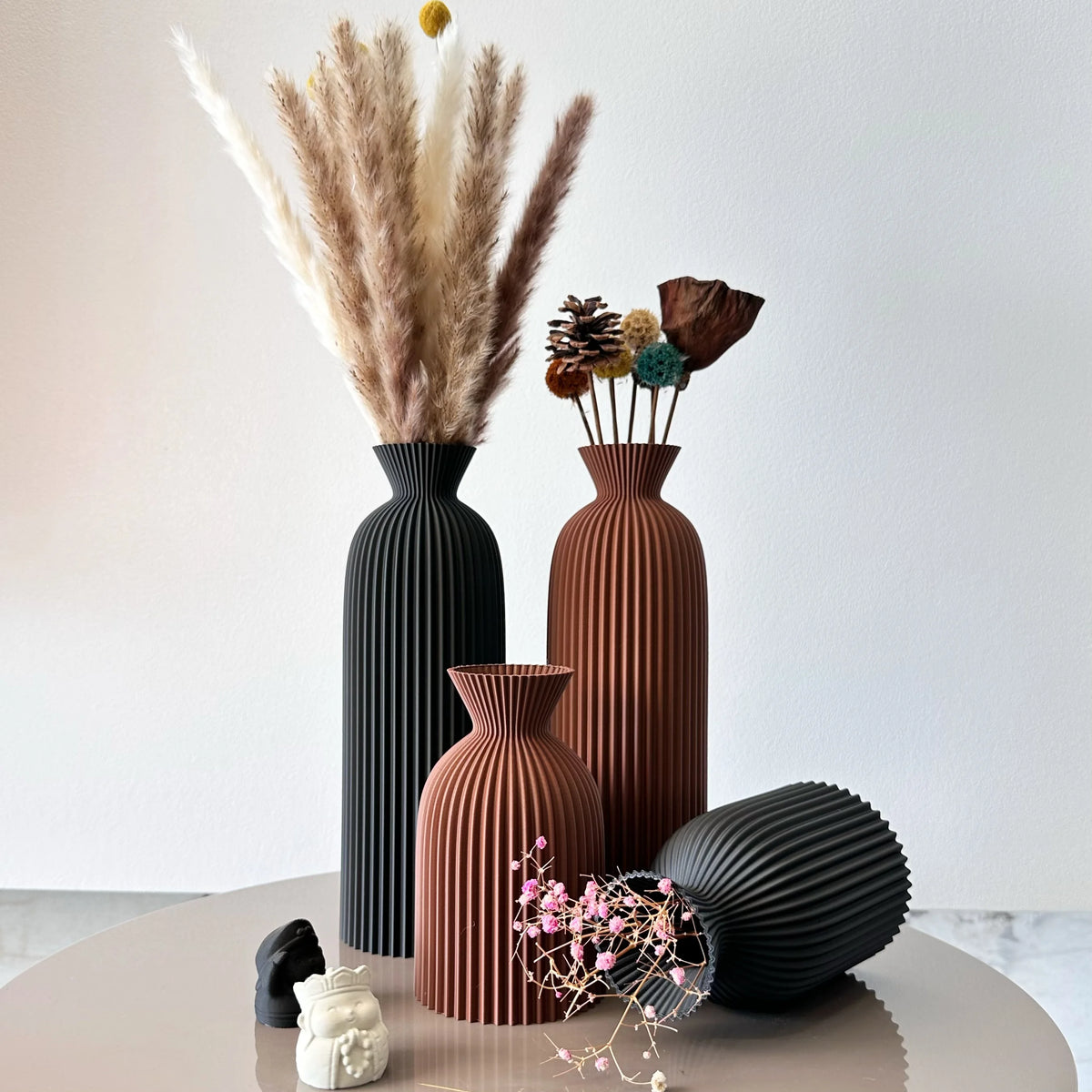 Conjunto de 2 peças de vaso seco de arte com padrão ondulado, vaso de flores secas, adequado para vaso de decoração de mesa de casa, vaso de decoração de foyer, vaso de flores secas, ornamento de vaso de decoração de escritório, melhor presente de feriado