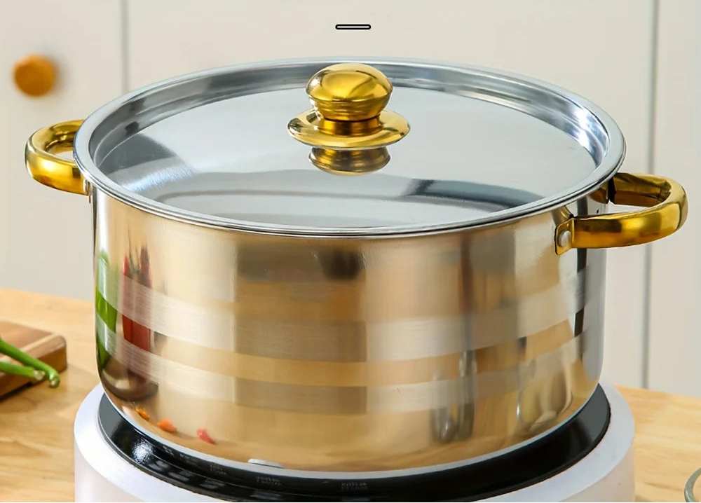 Conjunto de panela de sopa, panela de aço inoxidável, panela de ensopado de aço inoxidável, 5 panelas + 5 tampas, adequado para fogões de indução e fogões a gás