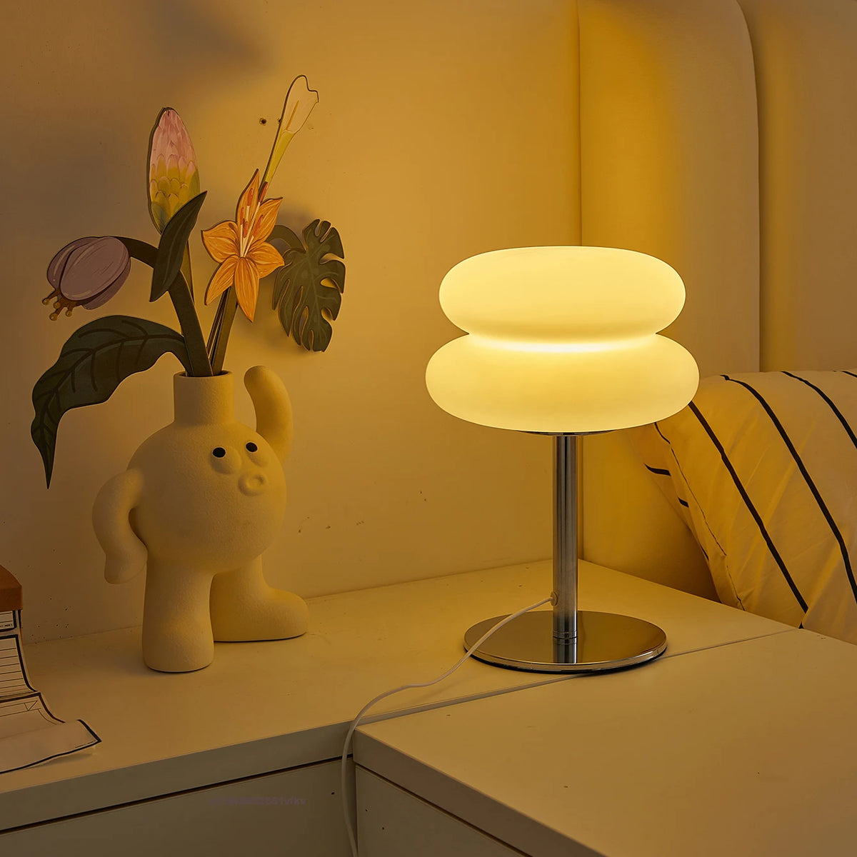 Quarto lâmpada de cabeceira estilo cremoso candeeiro de mesa usb plug tri cor escurecimento sala estar estudo atmosfera luz