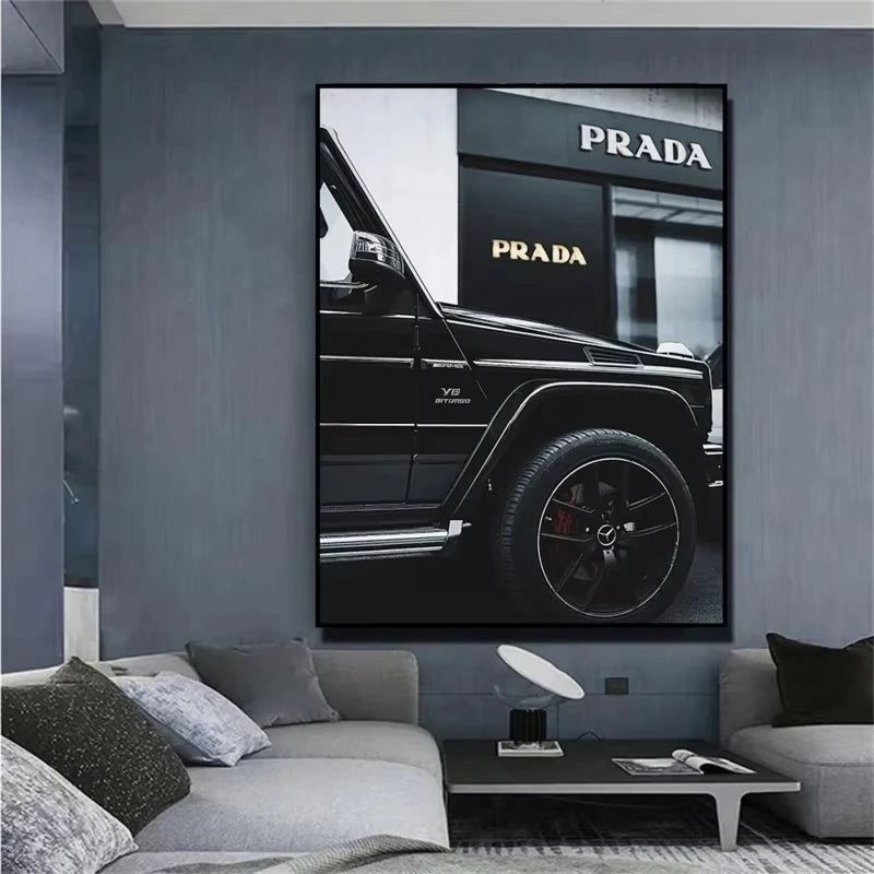 Nordic Classic Retro Aesthetics Street Luxury Car Black And White Style HD Oil On Canvas Posters And Prints Home Bedroom Decor