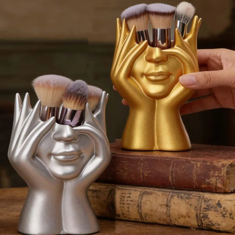 Novo Suporte para Pincéis de Maquiagem em Formato de Rosto, Estojo de Armazenamento Multifuncional para Pincéis de Maquiagem e Organizador de Escritório com Design de Arte Corporal Humana