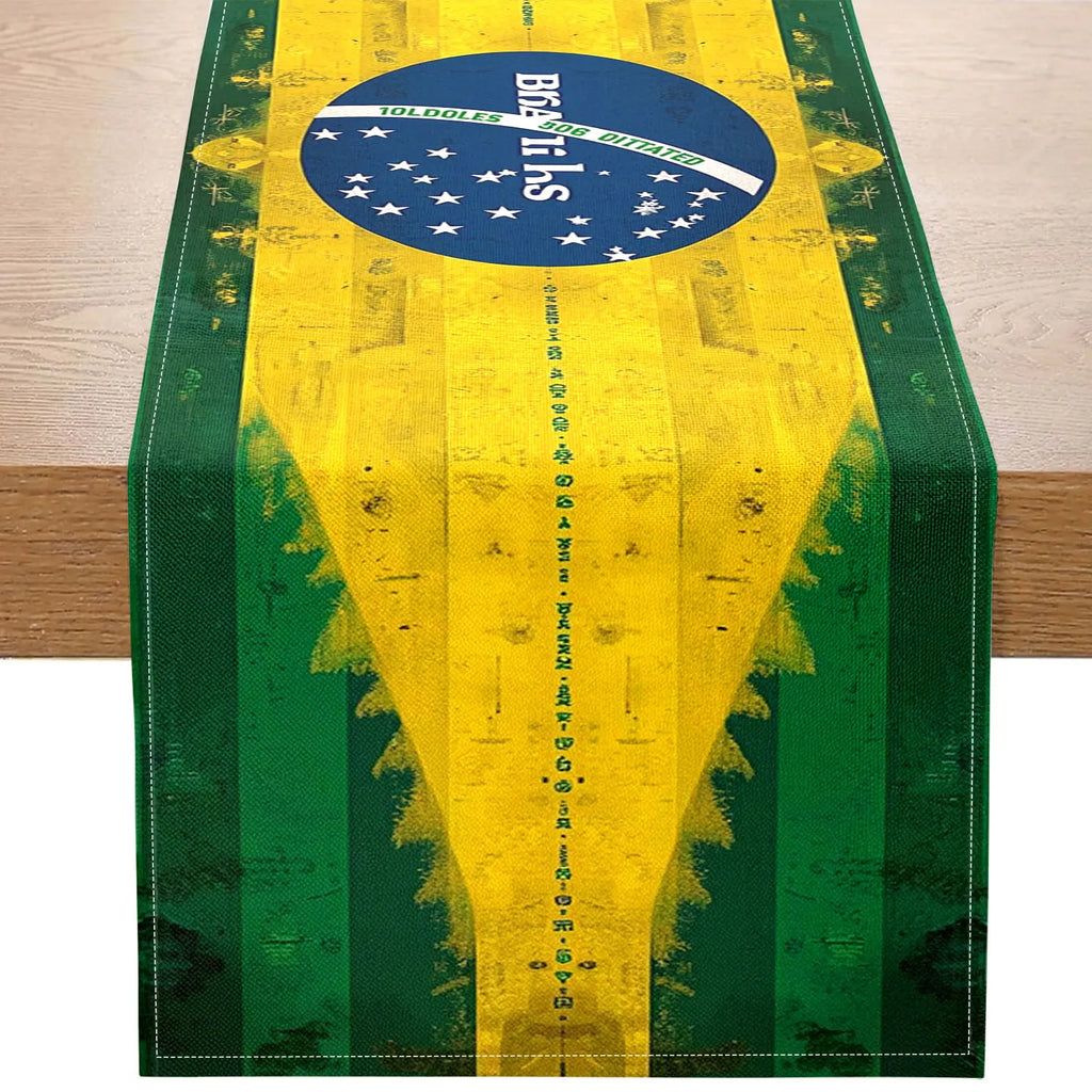 1 pedaço de bandeira de mesa temática de estilo brasileiro, elementos de bandeira brasileira e padrões característicos, adequado para festas temáticas culturais brasileiras, decorações de eventos de férias, decorações de restaurante de estilo sul-americano, atividades de troca cultural, barracas especiais de mercado criativas