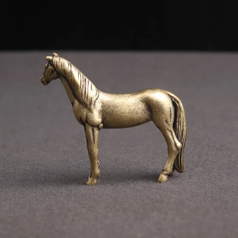 Estátua de cavalo de bronze antigo, decorações de mesa, cobre sólido, microescultura, estatuetas de cavalo do zodíaco, ornamentos, acessórios de decoração para casa