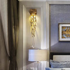 Bedside Crystal Wall Scone Lamp For Bedroom Stairs Living Room Luxury Gold Water Drop Glass Bedside Interior Crystal Wall Lights