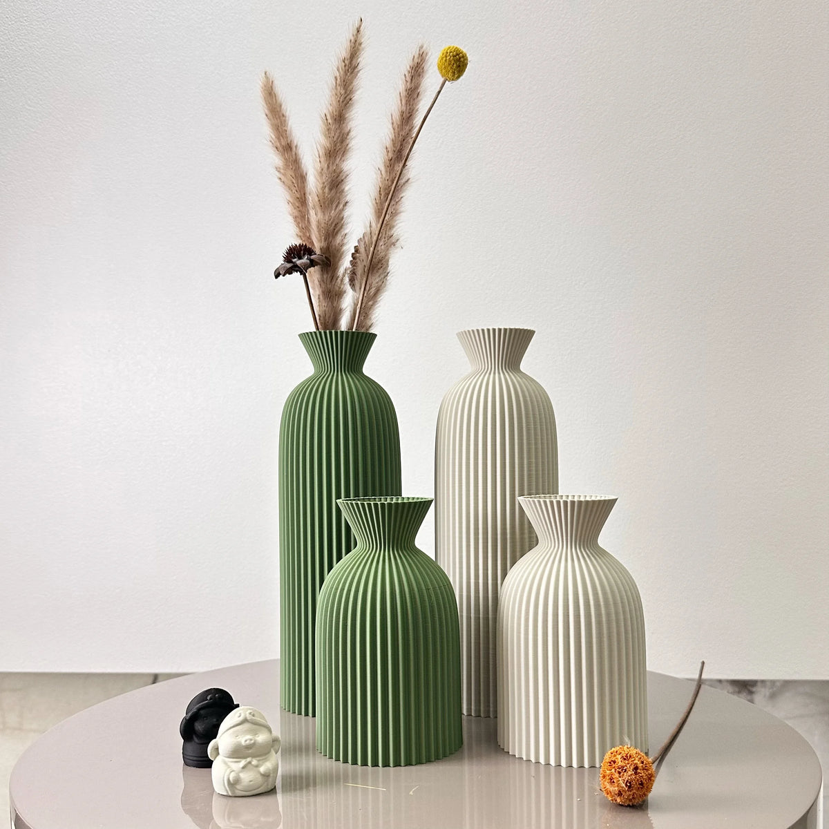 Conjunto de 2 peças de vaso seco de arte com padrão ondulado, vaso de flores secas, adequado para vaso de decoração de mesa de casa, vaso de decoração de foyer, vaso de flores secas, ornamento de vaso de decoração de escritório, melhor presente de feriado