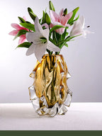 Jarrón luz luxo criativo vaso de vidro cristal transpant amarelo irregular vasos de flores decoração hogar ornamento mesa