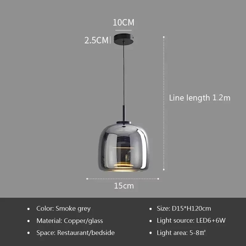 Luminária Pendente de Vidro LED Nórdica Moderna